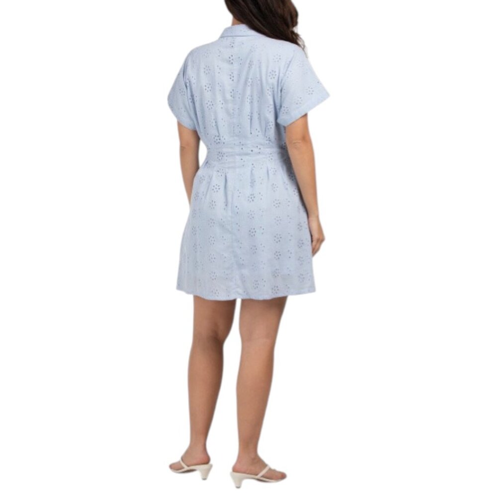 WISHING WAVES Eyelet Lace Pintuck Shirt Mini Dress - Picture 3 of 3